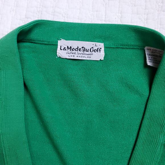 Vintage La Mode Du Golf Large Green Retro Classic Luxury Golf Cardi Long Cuffs L - Picture 3 of 9